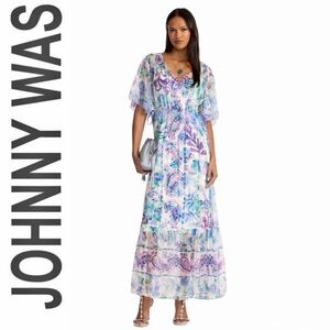 Johnny Was Ann Marie Flutter Maxi Dress NWT Large 100% Silk Boho Chic